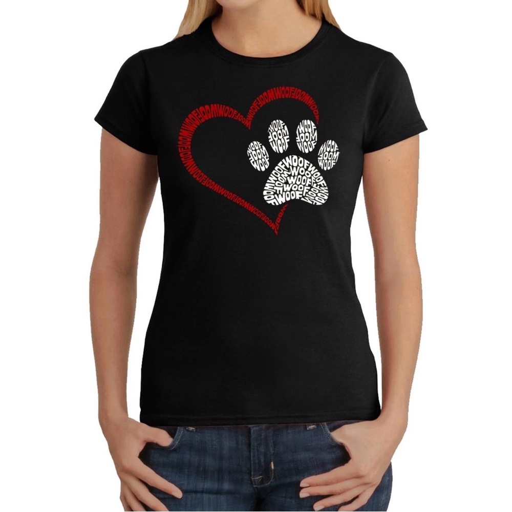Black T-Shirt with Red Heart and Paw Print